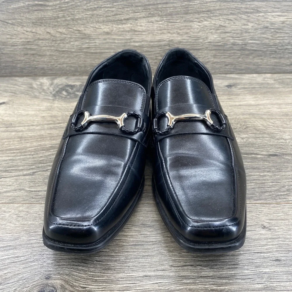 Stacy Adams Bit Loafer Boys Size 5.5M Black Square Toe Dress Shoes 43423-042